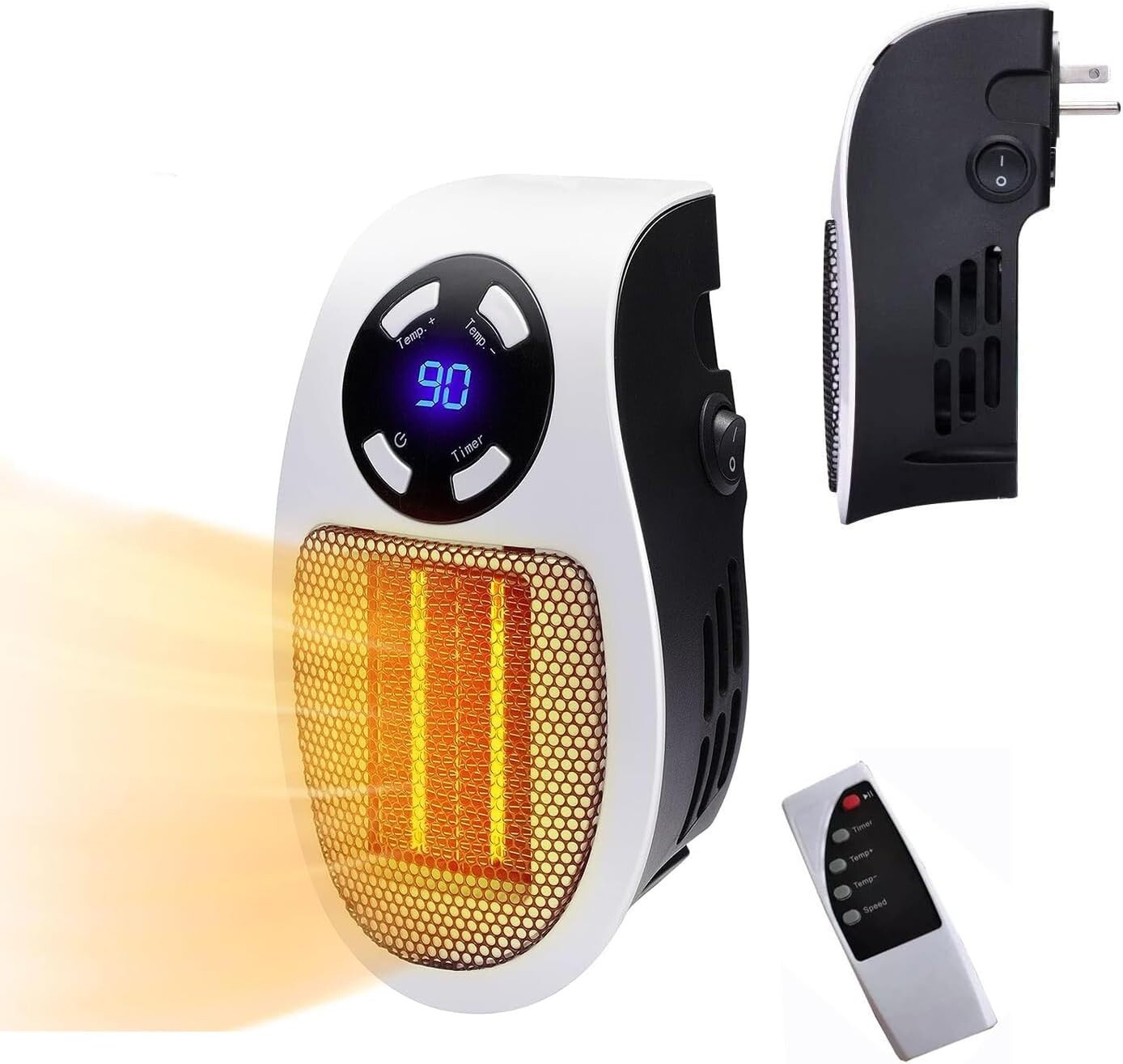 Electric Fan Heater 500W Wall Outlet Adjustable Thermostat Display Low Noise-image