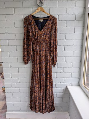 Sezane Brown Paisley Pattern Maxi Long Dress Fr 34 UK 6 evelyna Winter Dress  | eBay