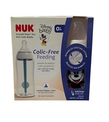 NUK Smooth Flow Disney Bottle Mickey Mouse 10oz 3 Pack. Colic-Free Feeding