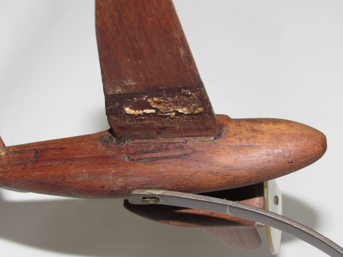 Ancien Avion Jouet En Bois – France – Art Déco 1940 – Véhicule De Guerre