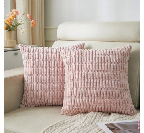 Pack of 2 Soft Corduroy Decorative Throw Pillow Covers 18x18 inch,2 Packs Pink