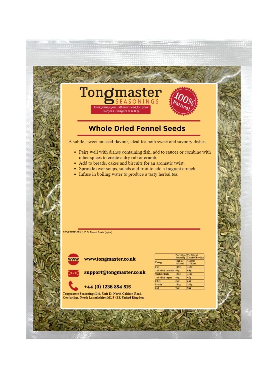 Whole Dried Fennel Seeds - 200g