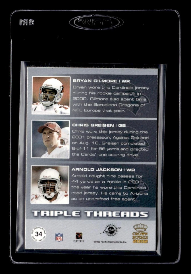 2002 Pacific Crown Royale Gilmore Greisen Jackson Triple Threads Jersey - Image 2 of 2