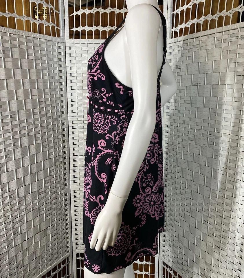 ND Intimates Mujeres M Negro Rosa Floral Chemise Camisón Ajustable Elástico Foto 3 de 4