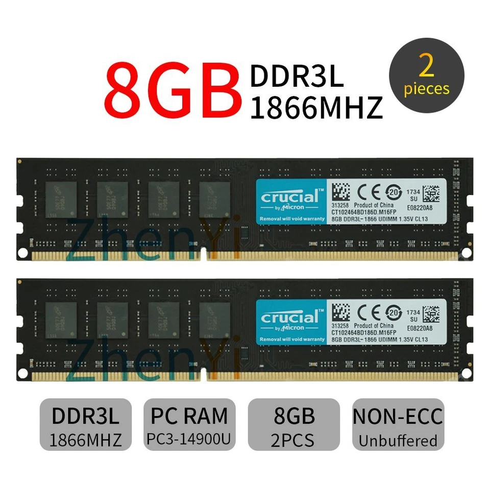 32GB 16GB 8GB DDR3L PC3-14900U 1866MHz 1.35V 240Pin DIMM Memory For Crucial LOT - Image 3 of 4