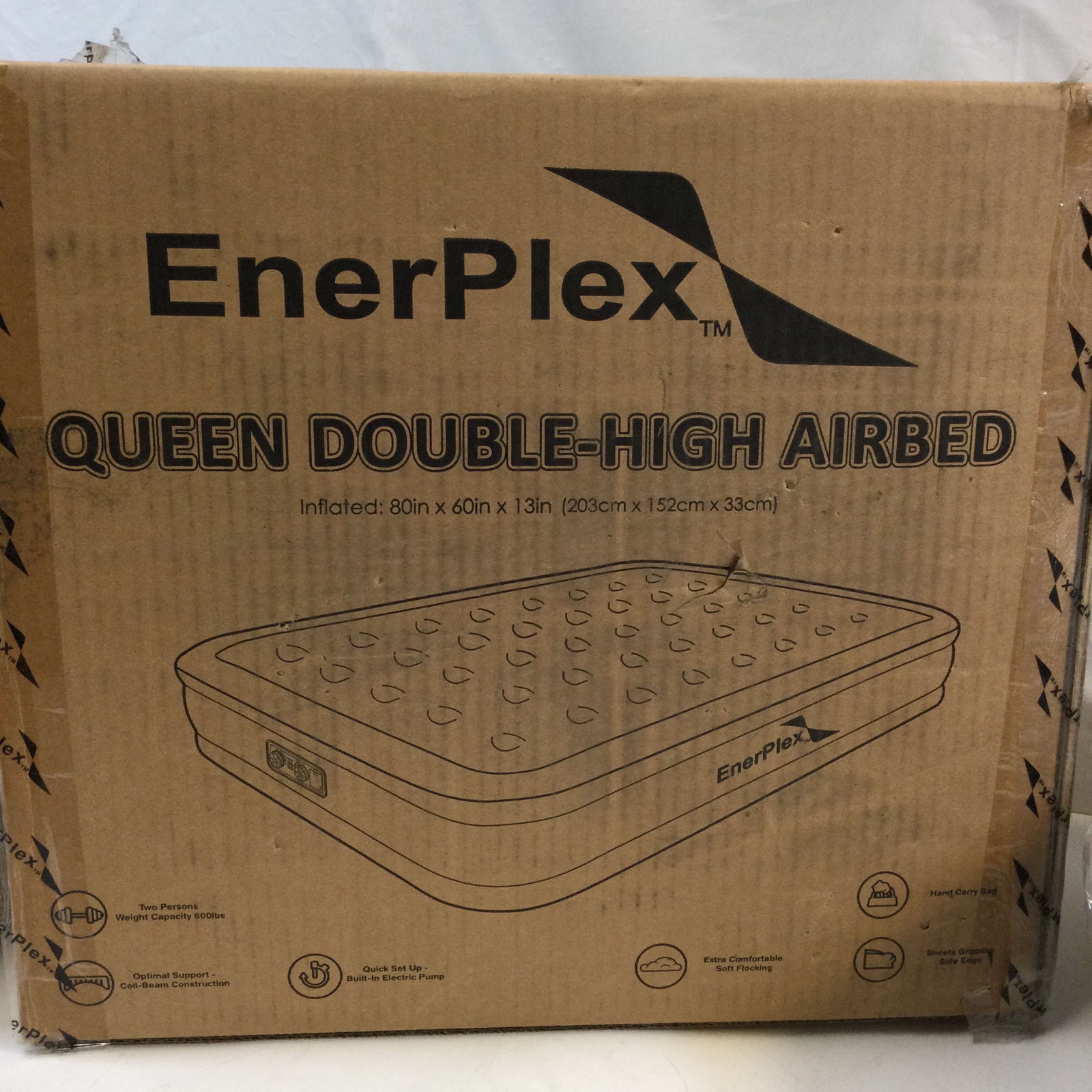 EnerPlex 83220 Grey Double High Airbed Air Mattress With Built-in Pump Sz Queen