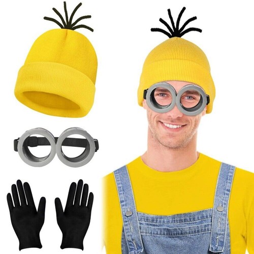 Minions Cosplay Costume Adults Kids Fancy Dress Beanie Glove Glasses Halloween - Picture 8 of 9