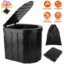 Portable Adult Camping Toilet Compact Foldable Potty Outdoor Emergency with Lid