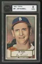 1952 TOPPS BASEBALL ~ #51 ~ JIM RUSSELL ~ BROOKLYN DODGERS ~ KSA 8 