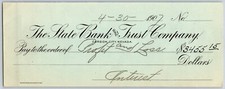 The State Bank Trust Carson City, NV "Profit and Loss" 1907 Bank Check