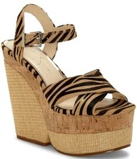 Jessica Simpson Jirie2 Zebra Print & Cork Platform Sandals, Multi Sizes Natural