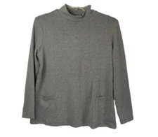 Susan Graver Weekend Turtleneck  Mock Neck Pockets Gray Stretch Rayon Blend 1XP