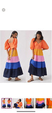 Farm Rio Anthropologie Women’s Size XS Tiered Color Block Maxi Dress Rainbow NWT