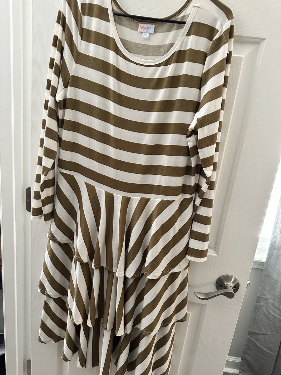 lularoe gold dress Women's 2XL White Striped Long Sleeve ManufModel 224453