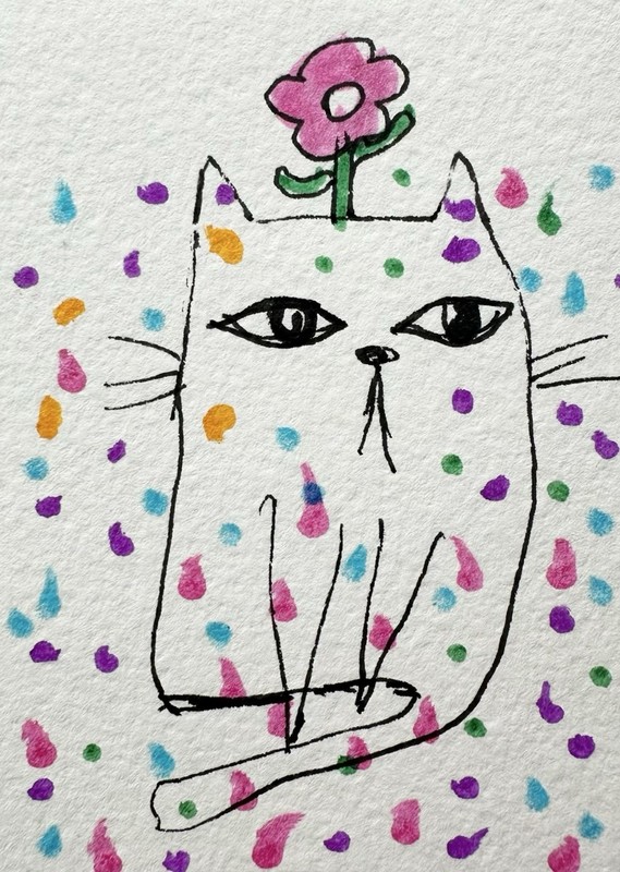 Original ACEO Painting Cat Miniature Art Card By Carole Collins M17
