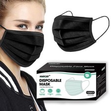 100PCS 3 Ply Black Disposable Face Mask Filter Protection Face Masks
