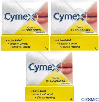 3 X Cymex Antibacterial Cold Sore Cream 5g Active Relief Effective Healing