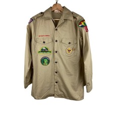Vintage Boy Scouts of America Men's S Tan Uniform Official Shirt with Patches
