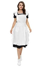 Long Midi Adjustable Ruffle Apron with Pockets, Small to Plus Size Ladies White