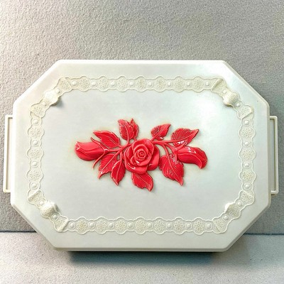 Max Factor of Hollywood Blonde Make-up Tray with Red Rose Appliqué Vintage