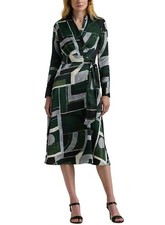 Lauren Ralph Lauren Womens Midi Dress 6 Green Geo Print Satin Charmeuse NWT $195