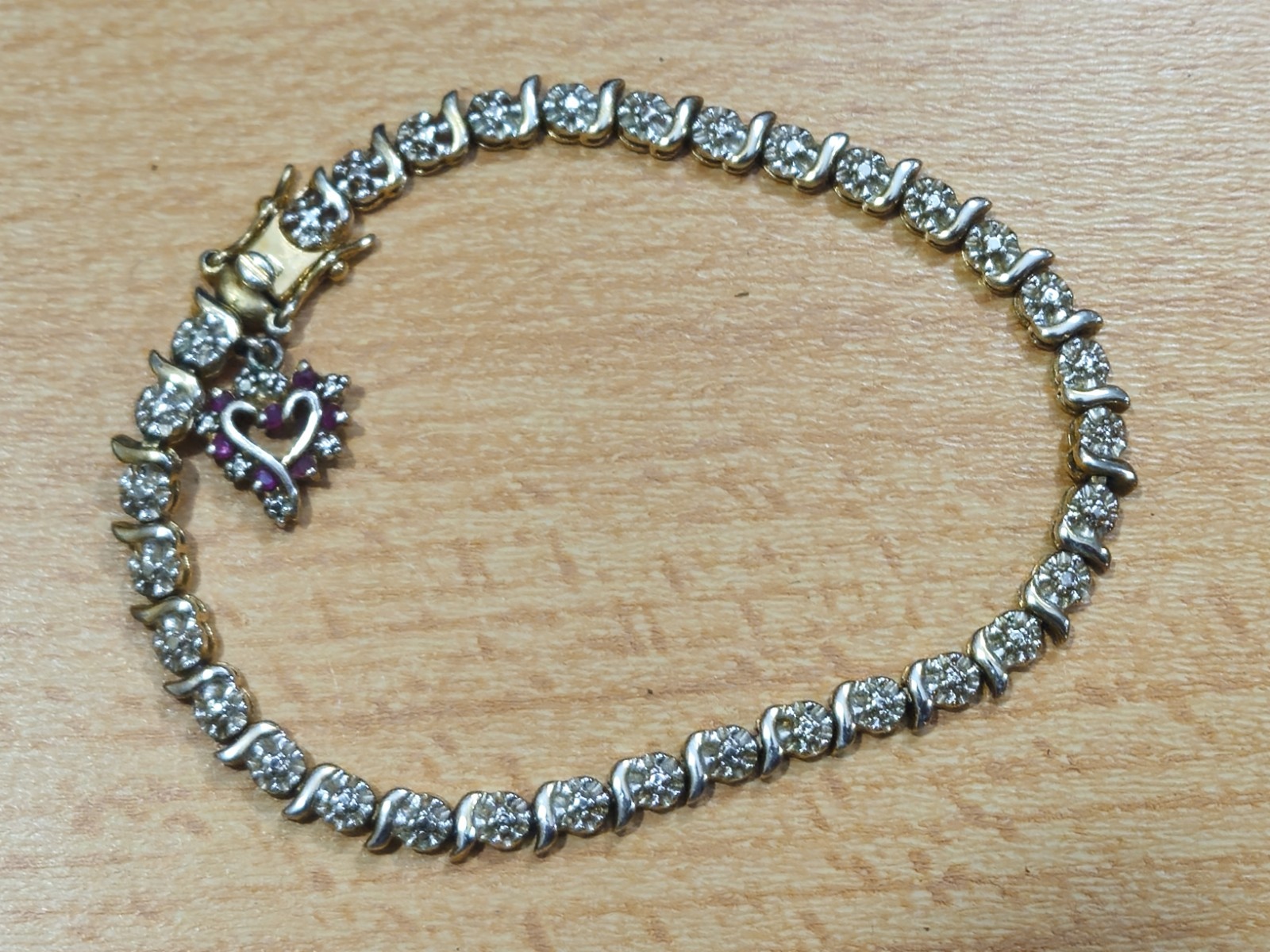 DIAMOND Ruby Charm BRACELET STERLING SILVER Heart… - image 1