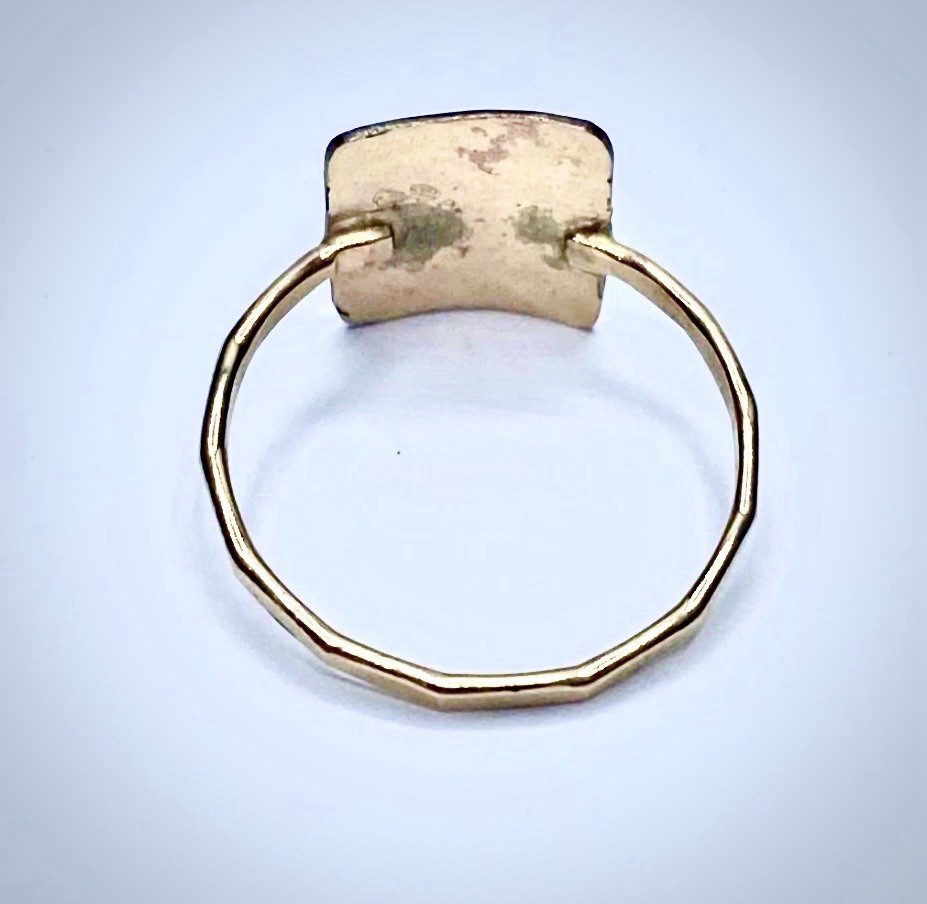 Solid 10k Yellow Gold Hammered Rectangular Modern… - image 2