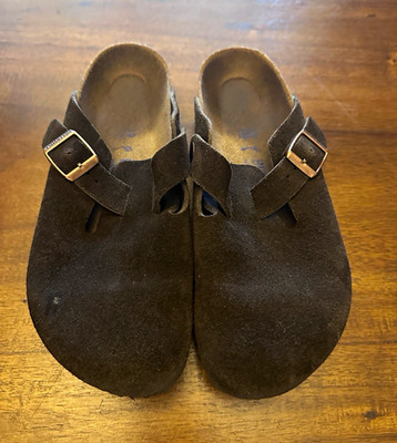 Birkenstock Boston Brown Suede Clogs Buckle Strap Closed Toe US 8 Standard