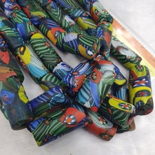 Venetian Style Millefiori Glass Cylinder Beads - Multicolor Mosaic Tube Beads