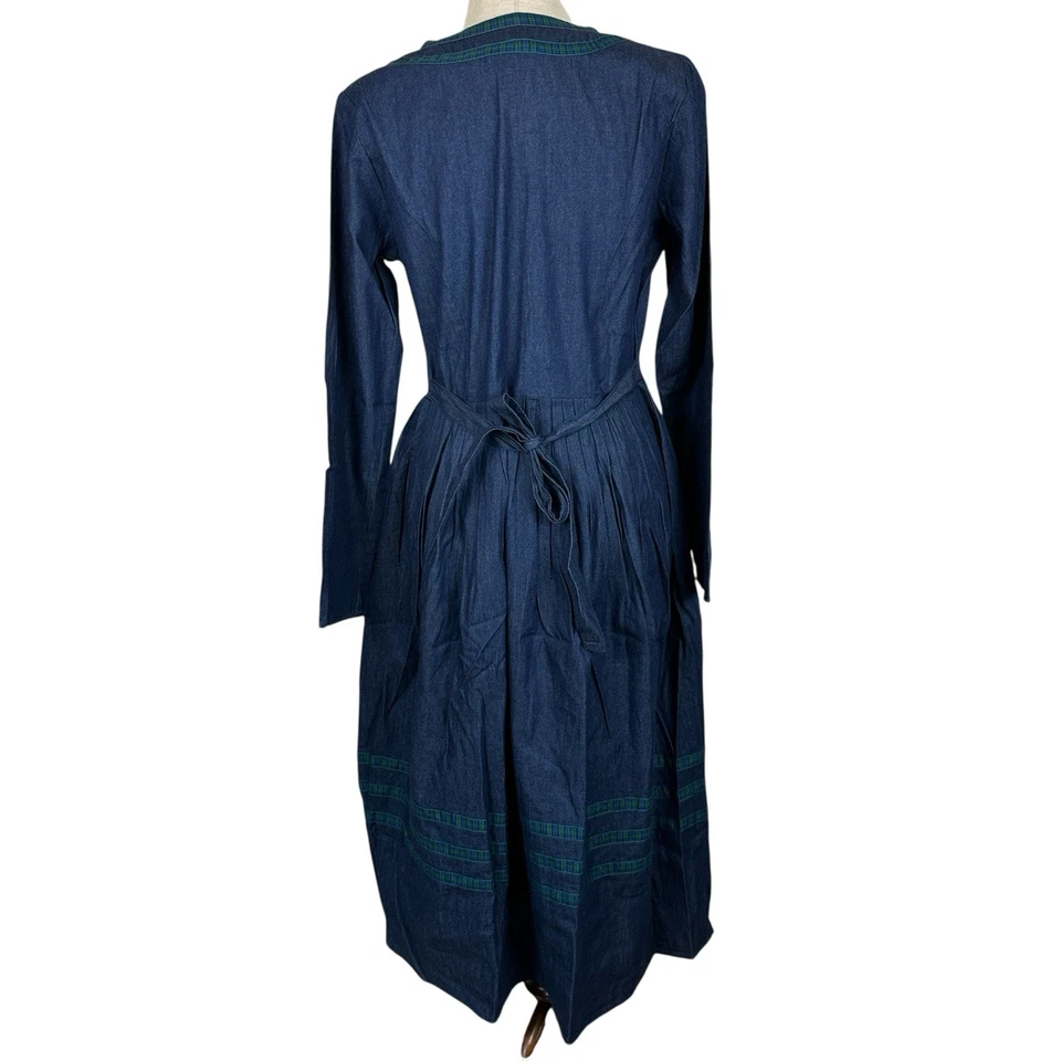 Lanz of Salzburg Dress Women Small Denim Plaid Trim Modest Button Down Peasant - Image 3 of 4