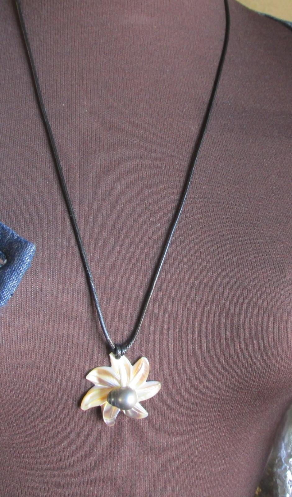 Mother of Pearl Baroque Pendant on 25 Inch Leather Necklace