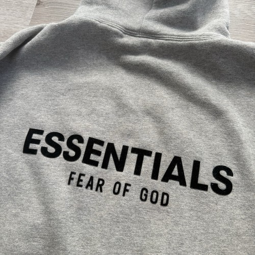 Fear of God Essentials grau schwarz schwerer Fleece Hoodie Pullover Logo Herren Large - Bild 2 von 14