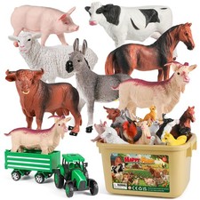 Farm Animal Figures Toys, Large Plastic Farm Figurines Playset With Fence Truck