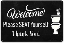 Funny Wall Art, Decorative Metal Sign Home Bathroom Decor, Welcome Please Seat Y