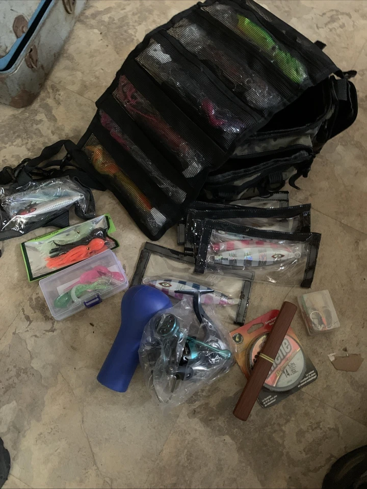 Nuevo Surf Casting Combo Bolsa Señuelos Línea + Carrete, Cuchillo Striper, Atún Foto 2 de 4