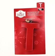 Letter T Holiday Monogram Ornament Xmas Red Wood Xmas 4" Holiday Time