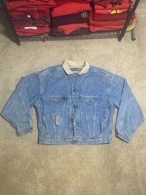 VTG Arizona Jeans Large Blue Denim Lined Trucker Jacket Medium USA Made