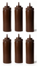 6 Pack Brown 16oz Squeeze Bottles Wide Mouth Condiment Sauce Dressing Dispenser