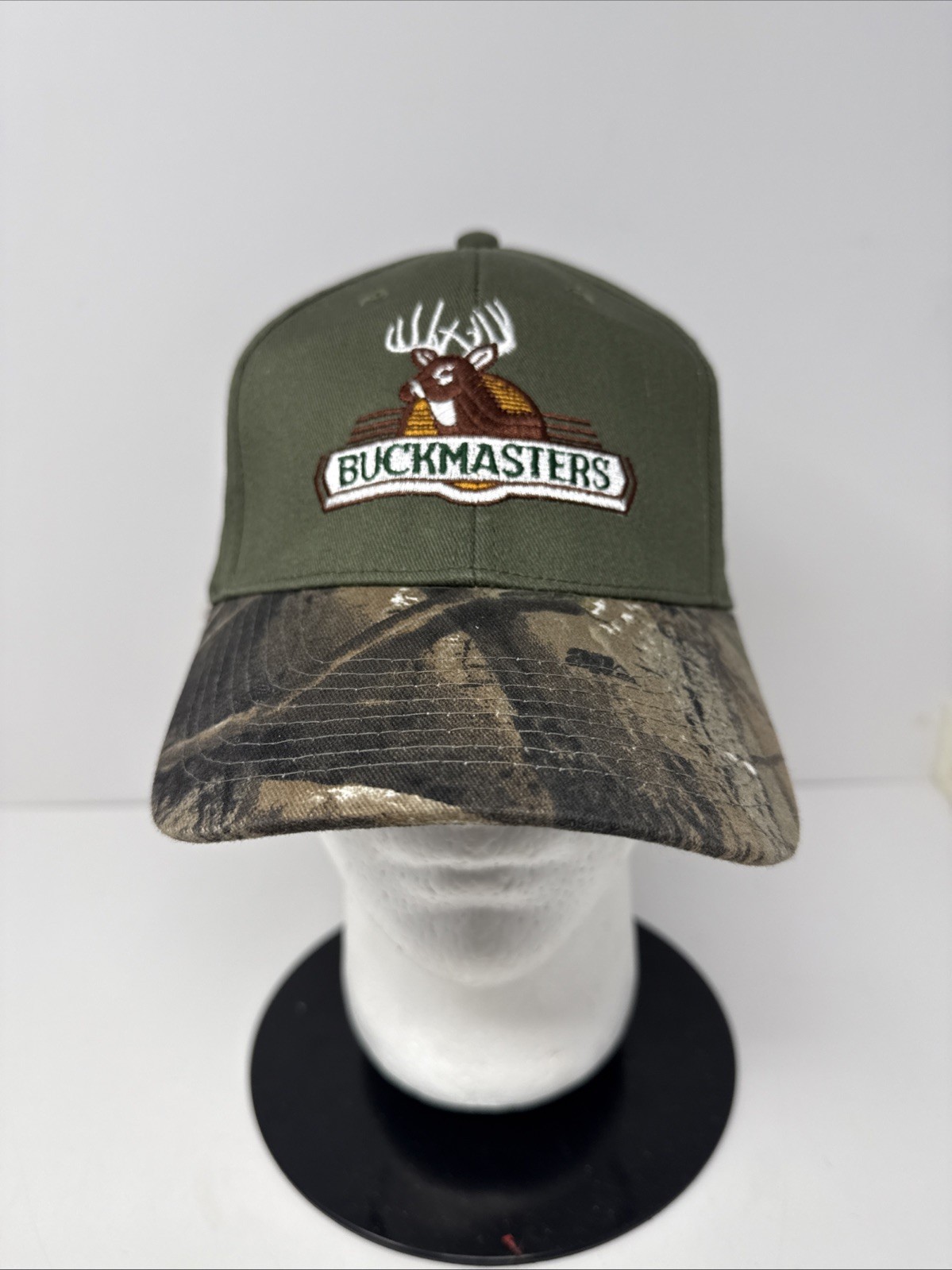 Vintage Buckmasters Camo and Green Adjustable Hat/Cap. One Size Fits All