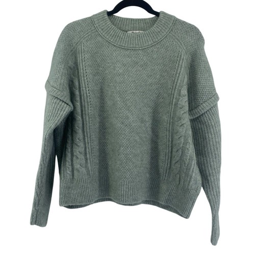 Madewell Cable Havener Green Pullover Crewneck Sweater Sz Small Alpaca Wool