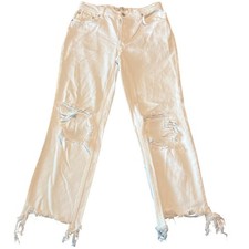 We The Free Free People White Distressed Wide Leg Jeans High Rise 25 Distressed