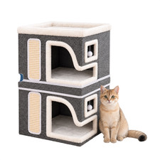 LAUNX 2 Story Cat House Condo for Indoor Cats / Double Decker 2 Tier Cat Bed