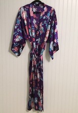 Frederick s Of Hollywood Long Robe Os One Size Bright Purple Flowers Silky Feel