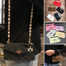 For iPhone 17 Pro Max 16 15 Back Leather Card Slot Wallet Case W/Shoulder Strap