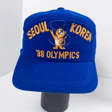 Vintage 1988 Seoul Olympics Hodori Hat Snapback Blue Velvetine Korea NWoT Rare