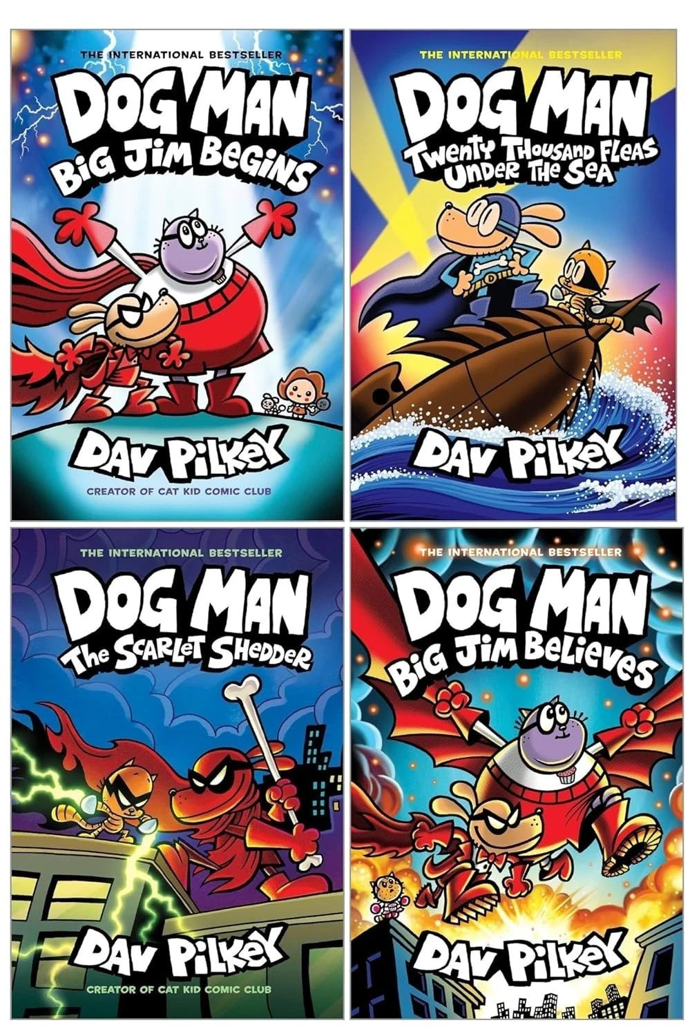 Dog Man Series 11-14 Collection 4 Books Set By Dav Pilkey Twenty Thousand Fleas