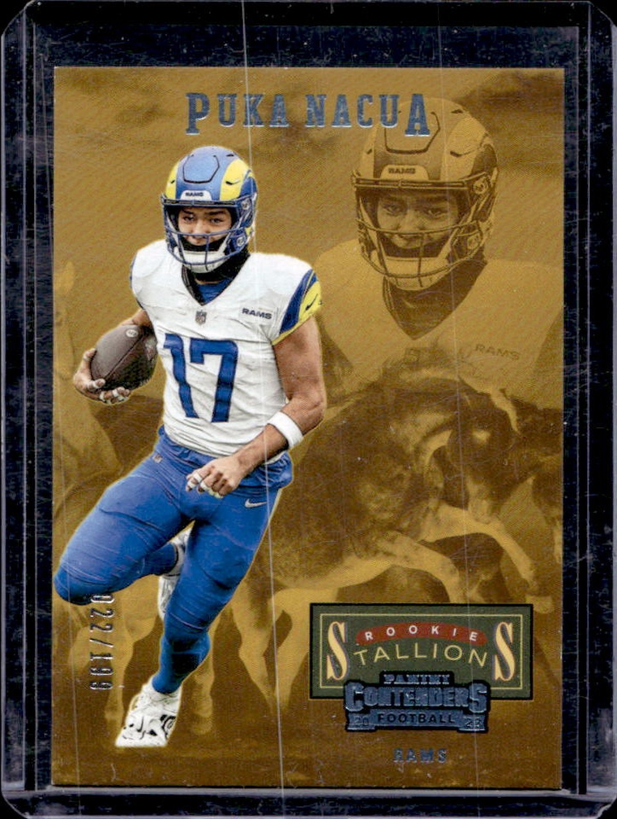 2023 Panini Contenders Puka Nacua Stallions Blue RC #/199 Rams Rookie