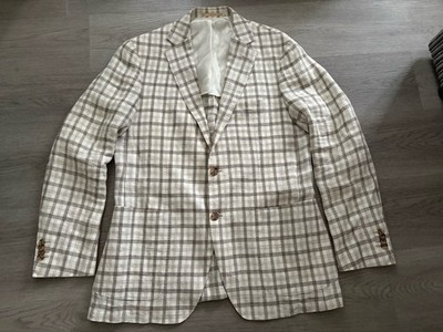 Suit Supply Havana Patch Slim Braun/Beige Leinen Karo Sakko Blazer Gr. UK 42
