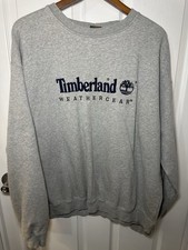 Vintage 90s Timberland Embroidered Logo Crewneck Sweatshirt XL Grey Heavyweight