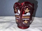 Fenton Ruby Red Amberina Hand Painted Signed Votive Candle Holders Glows